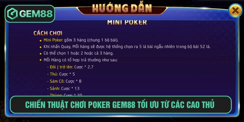 Cách Chơi Poker GEM88 Đánh Bài Chiến Thuật Tư Duy Sắc Bén Chiến thuật chơi poker GEM88 tối ưu từ các cao thủ