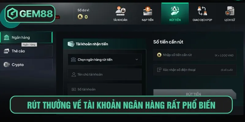 Rút thưởng về tài khoản ngân hàng rất phổ biến