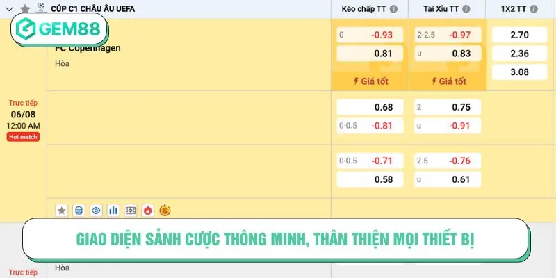 Giao diện sảnh cược thông minh, thân thiện mọi thiết bị